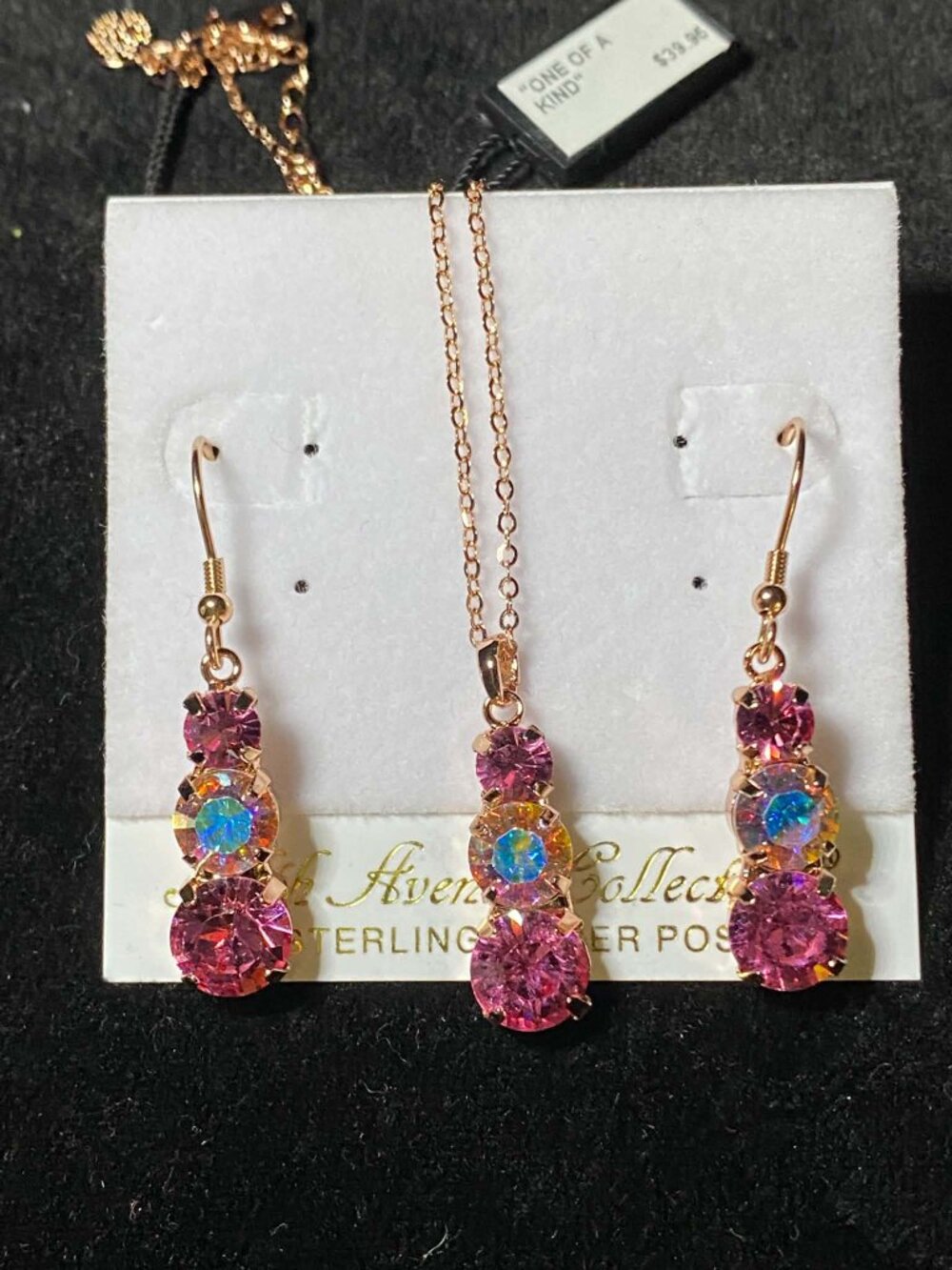 Swarovski Pink Crystal Pink Aurora Borealis Earrings Pendant Rose Gold Unique